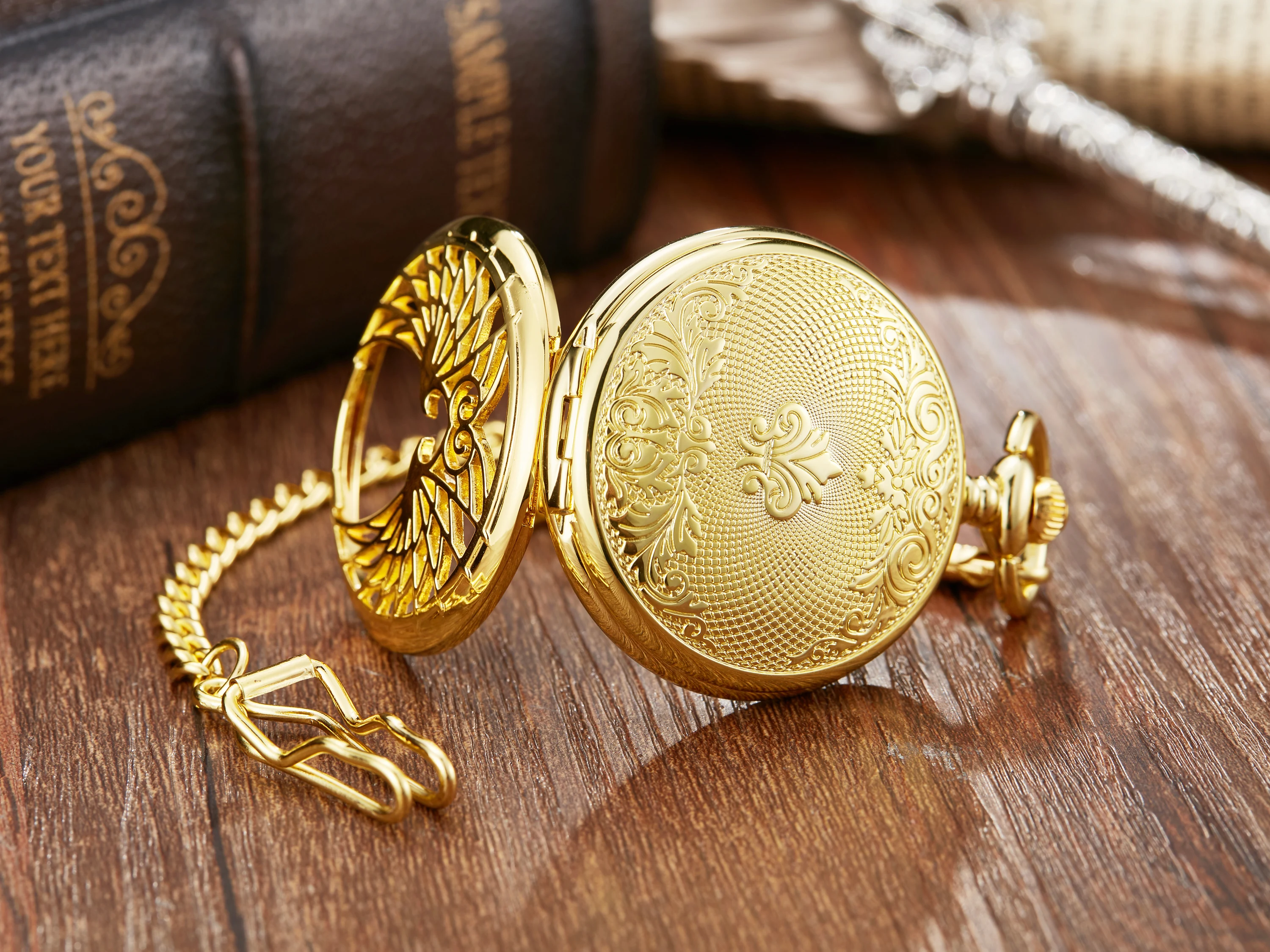 Steampunk Golden Hollow Phoenix Carving Mechanical Pocket Watch Roman Numerals Display Pin Chain Retro Clock New