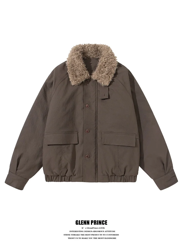 

Теплая повседневная мужская хлопковая куртка с меховым воротником, ветрозащитная, винтажный японский стиль, для пар, рабочая одежда, верхняя одежда