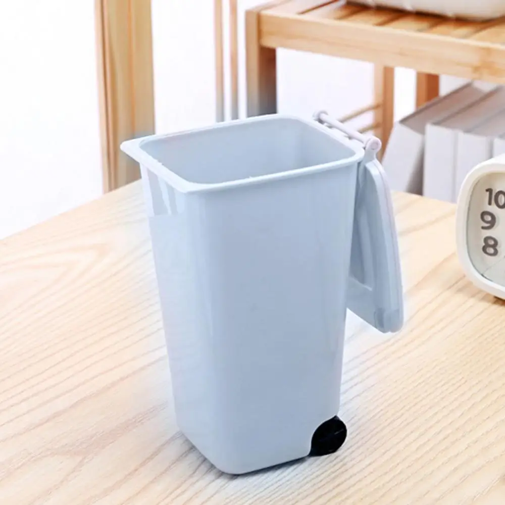 Desktop Trash Can Mini Wheelie Trash Can Storage Bin Desktop Organizer Pen Pencil Cup Creative Garbage Storage Box Waste Bin