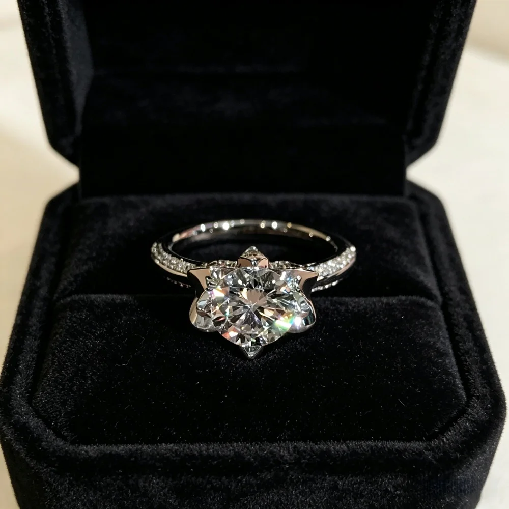 

Elegant Iris Flower Ring for Women, Dainty Moissanite CZ Diamond Ring, Luxury Wedding Band Bridal Jewelry Gift