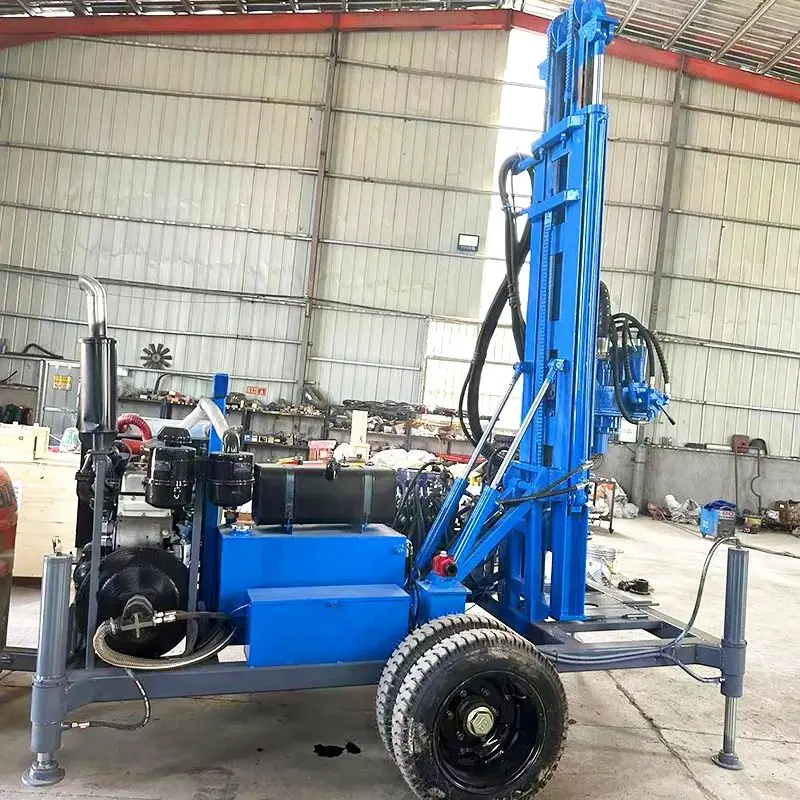 

Индивидуальная установка для бурения водяных скважин на глубоких дизельных 300 м. Самая продаваемая гидравлическая буровая установка с вращающимся колесом.