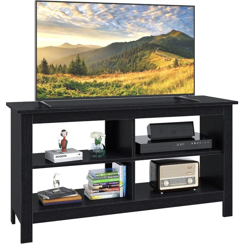 Black TV Stand for 50 inch TV, Storage Shelves, Entertainment Center, Media Console, Living Room, Bedroom