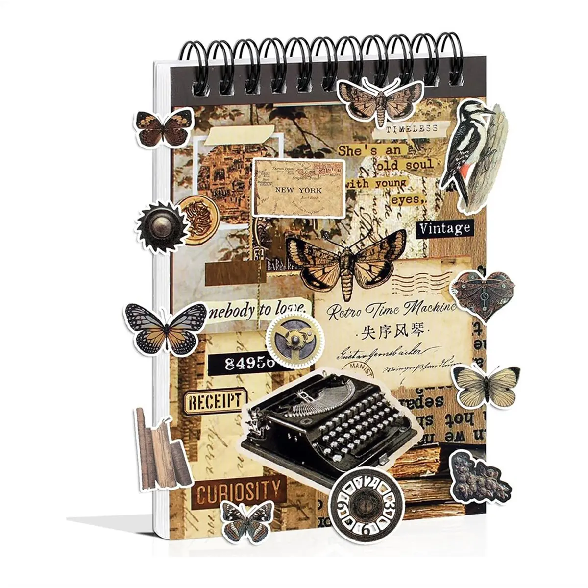 X16A Hot Vintage Stickers for Scrapbooking, 50 Sheets Precut Washi Stickers Book for Journaling, Junk Journal Supplies D