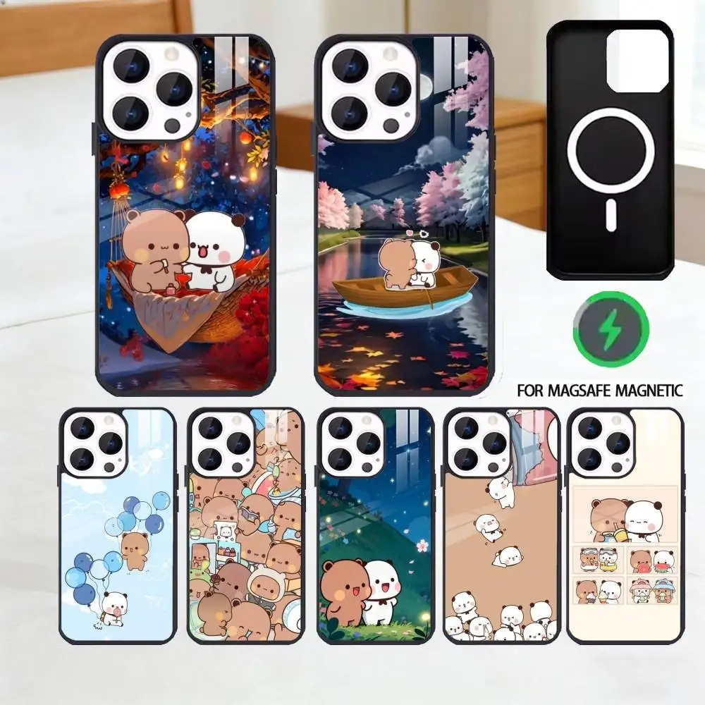

Cute Cartoon Bear Bubududu Phone Case For iPhone 17 16 15 14 13 12 Pro Max Plus for Magsafe Mirror Wireless Magnetic Cover