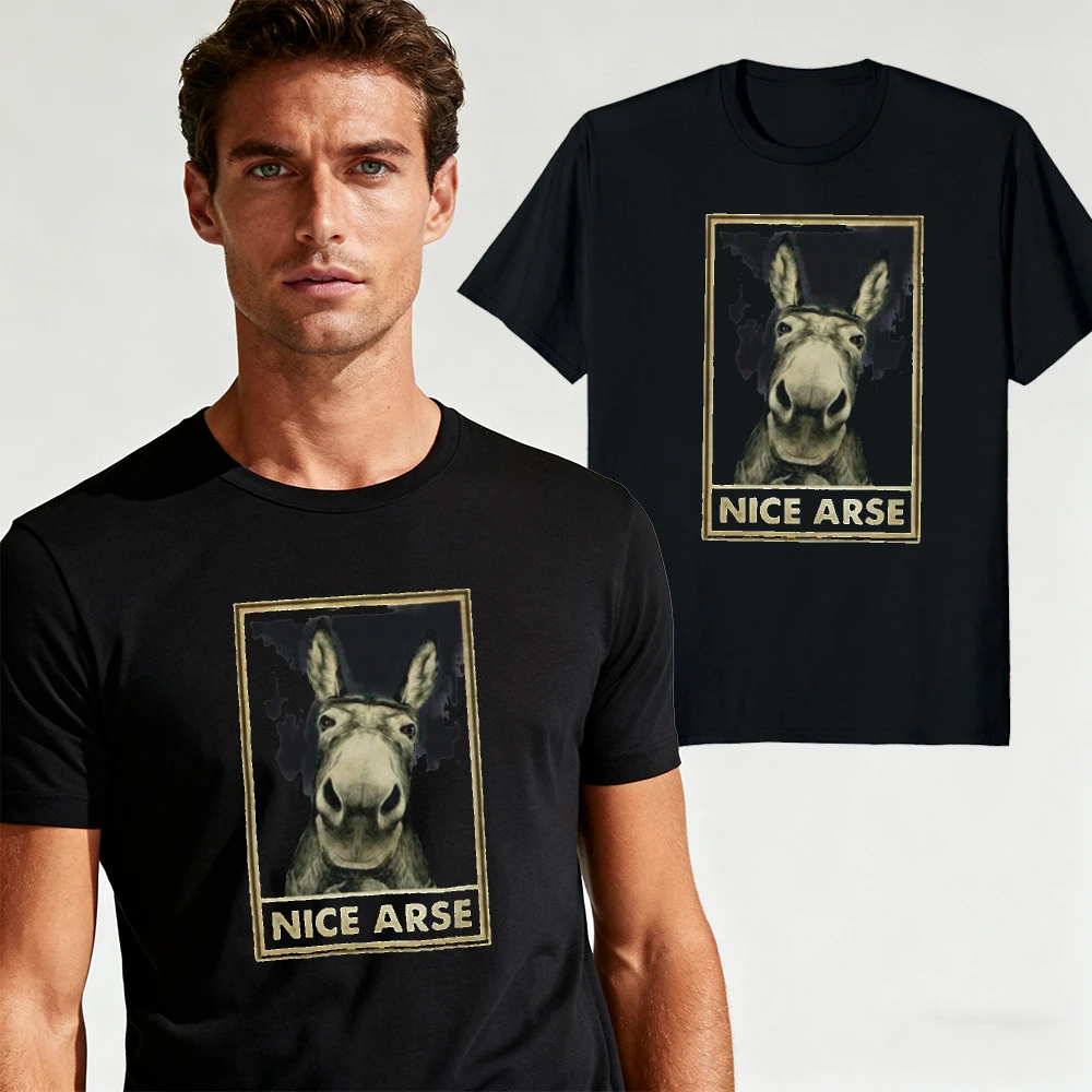 Donkey Portrait Nice Arse Vintage Frame Men Summer T Shirt Funny Animal Meme Graphic Streetwear Daily Holiday Wear Top