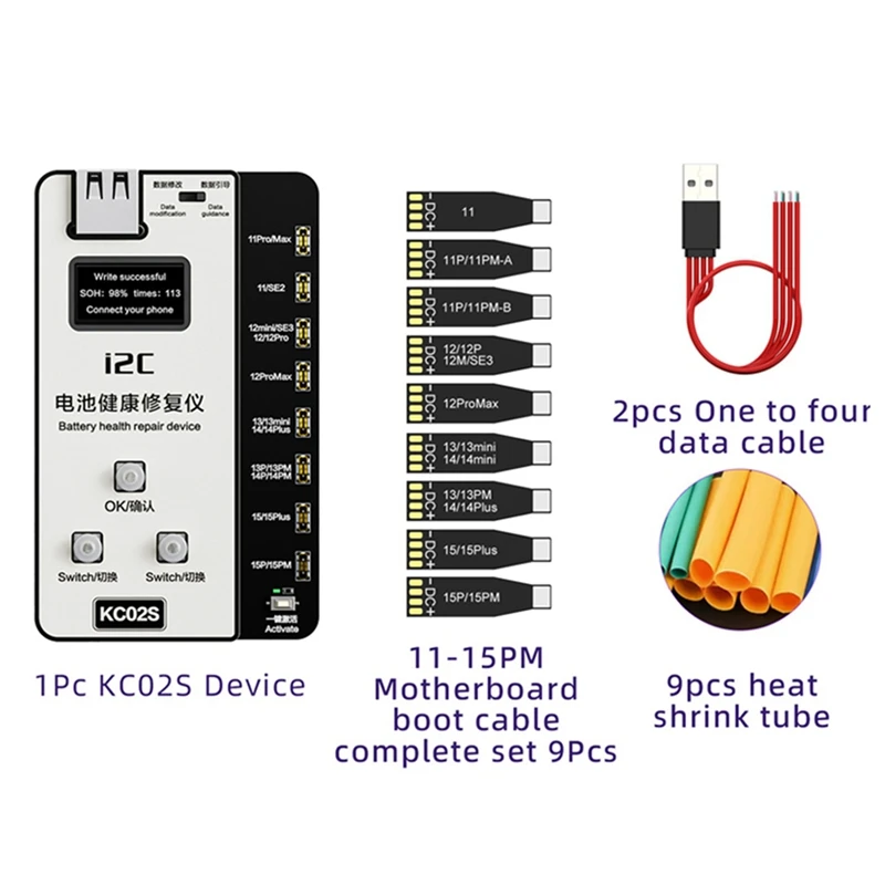 KC02S Battery Health Repair Device For Iphone 11-15PM Battery Free External Cable Change Efficiency Easy Install Easy To Use