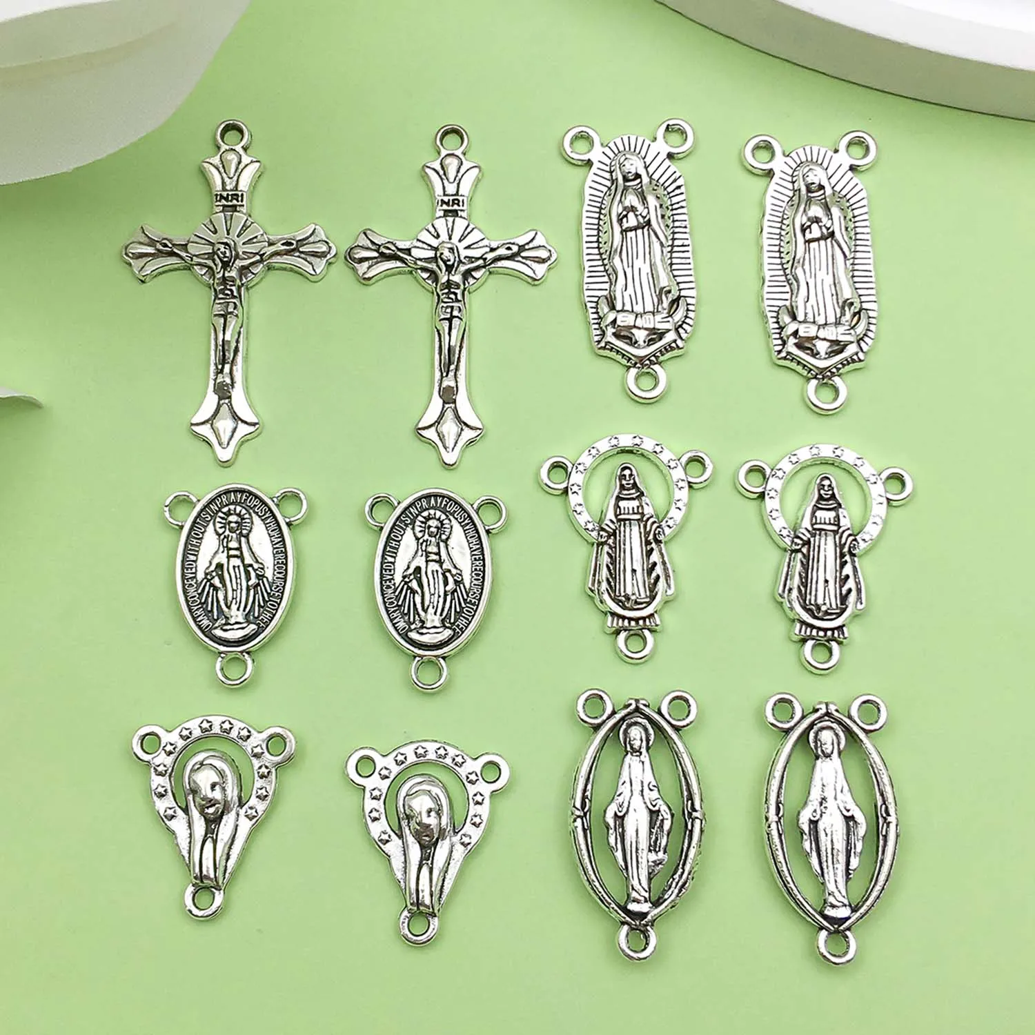 10/12pcs Antique Silvery Virgin Mary Connector Charms Alloy Metal Pendants For DIY Bracelet Necklace Jewelry Making Accessories