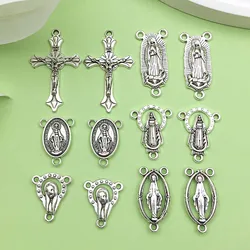 10/12pcs Antique Silvery Virgin Mary Connector Charms Alloy Metal Pendants For DIY Bracelet Necklace Jewelry Making Accessories