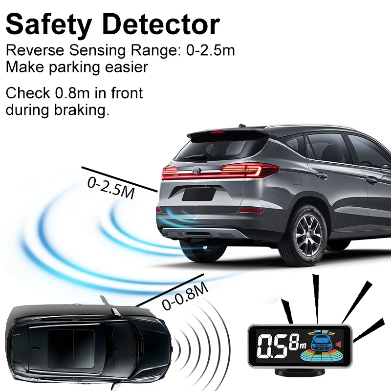مجموعة أجهزة استشعار وقوف السيارات متعددة الرادار، شاشة LED إلكترونية بإضاءة خلفية، نظام صوتي متعدد الريف، كاشف عكسي، إنذار بمستشعر 6/8 #2