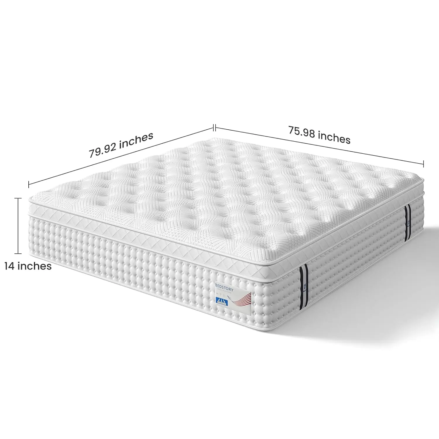 14 Inch King Hybrid Mattress, Euro Top Memory Foam and Pocket Spring Bed for Lumbar Support, Medium Firm, White, Customized