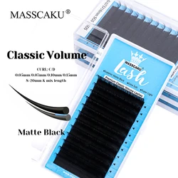 Wholesale MASSCAKU 0.05/0.07/0.10/0.15mm Thickness Russian Volume Lash Matte Black Handmade Classic Regular Eyelash Application