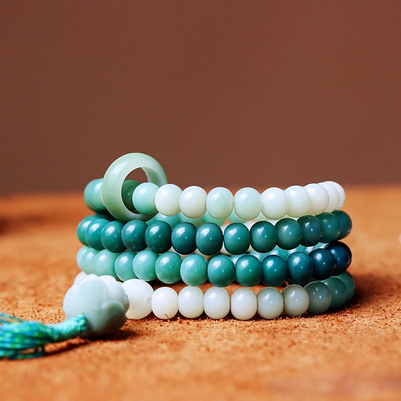 

Gradient Bodhi Bracelet 108 White Jade Lotus Bracelet Men's and Women's Handheld Cultural Play Beads Multi-Circle Handstring