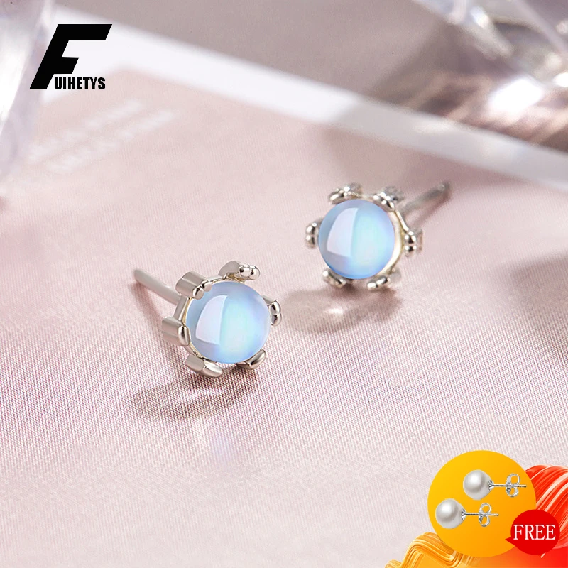 

FUIHETYS Trendy Women Earrings 925 Silver Jewelry with Moonstone Accessories for Wedding Party Bridal Promise Gift Stud Earring