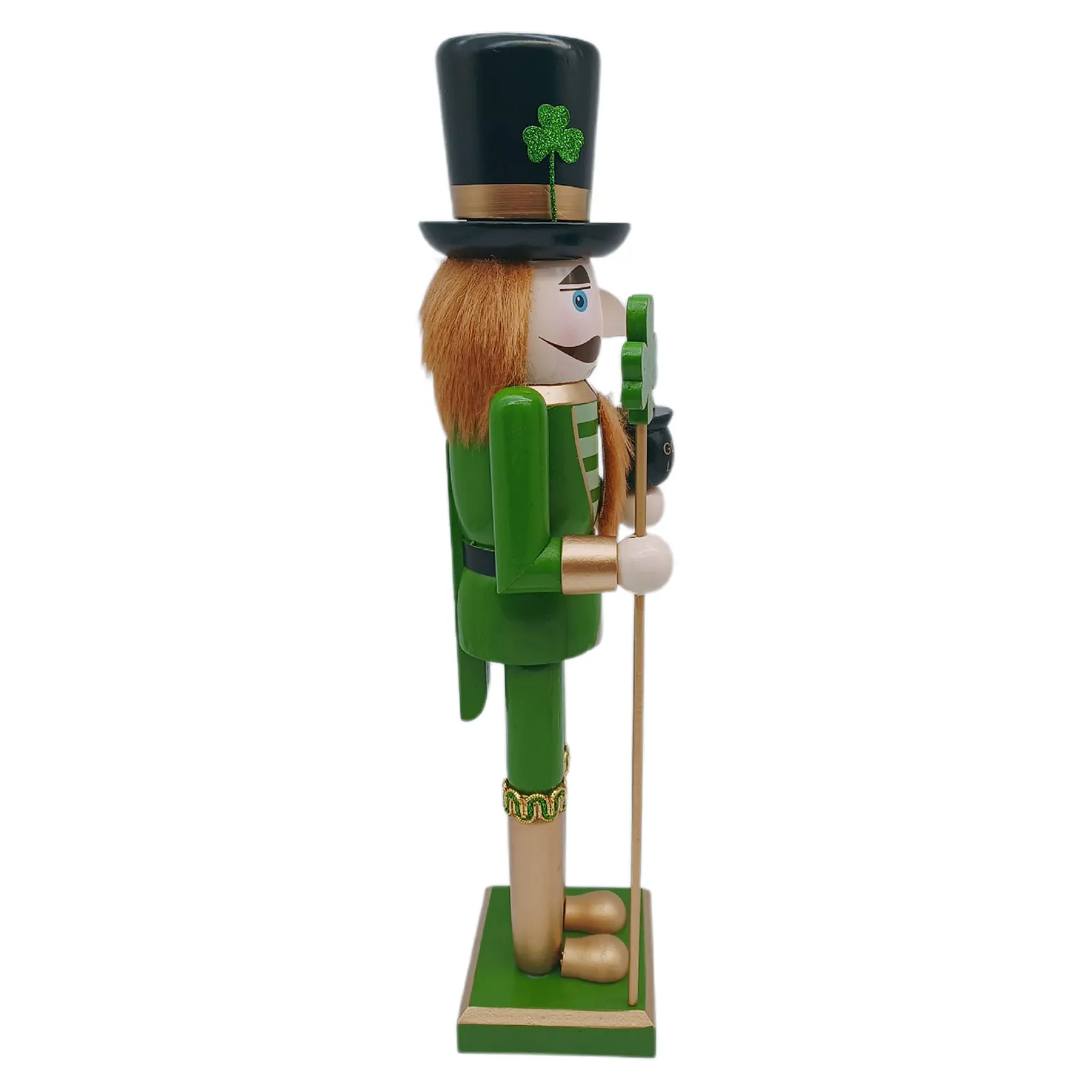 

15 Inch Saint Patrick's Day Irish Nutcracker Soldier Shamrock Wand Wooden Christmas Tabletop Lucky Green Nutcracker