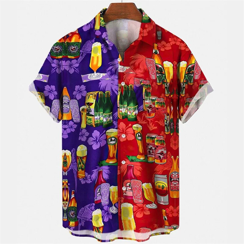 Summer Funny Beer 3D Print Shirts Men Fashion Shirt Casual Vintage Harajuku Streetwear Short Sleeve Shirt Blouse Man Clothing