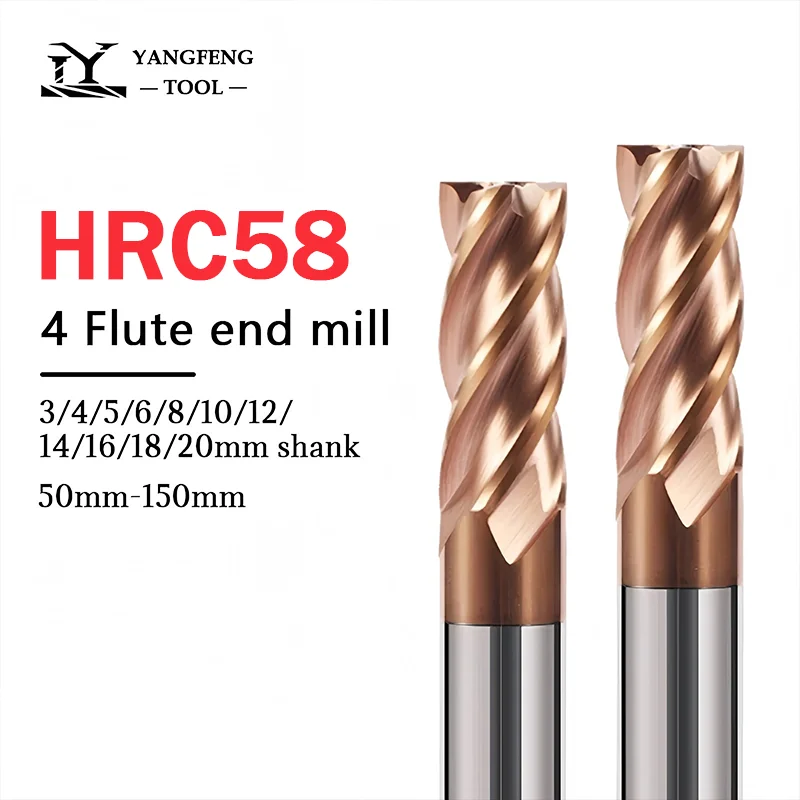 

Tungsten Steel Milling Cutter HRC58 Carbide End Mill 4 Flute 4mm 6mm 8mm 10mm 12mm 14mm 16mm 18mm 20mm Metal Milling Cnc Tools