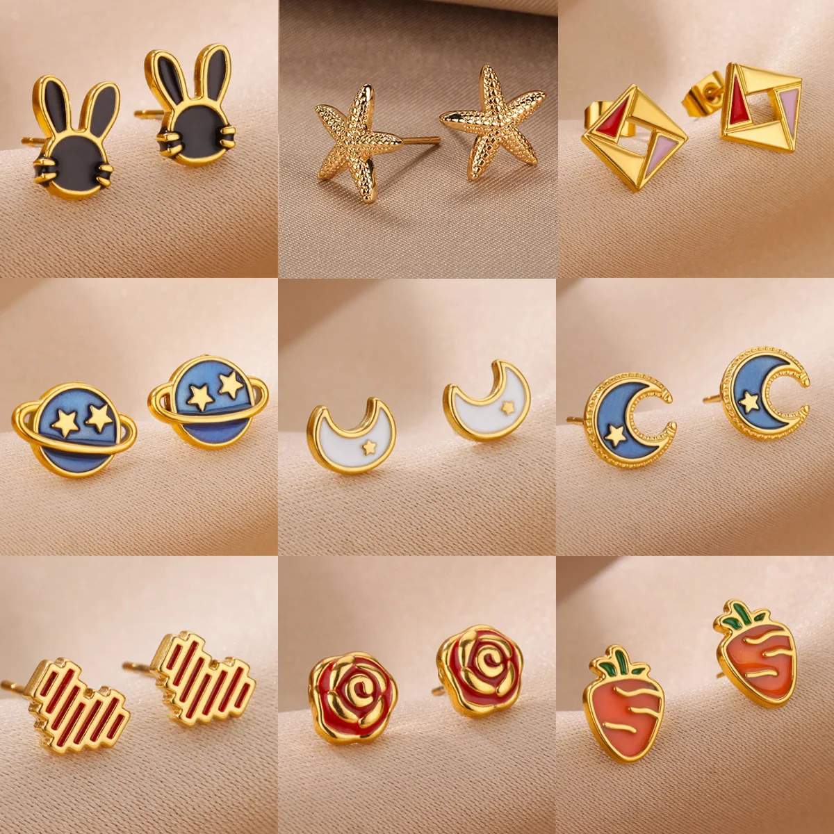 

Gold Color Stainless Steel Small Hoop Earring For Women Heart Flower Moon Star Earrings Fashion Jewelry Party Best Gift aretes