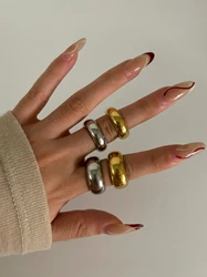 Peri'sbox 8mm 10mm High Polish 18K Gold Plated Round Chunky Rings for Women Men Smooth Stainless Steel Minimalist Party Jewelry