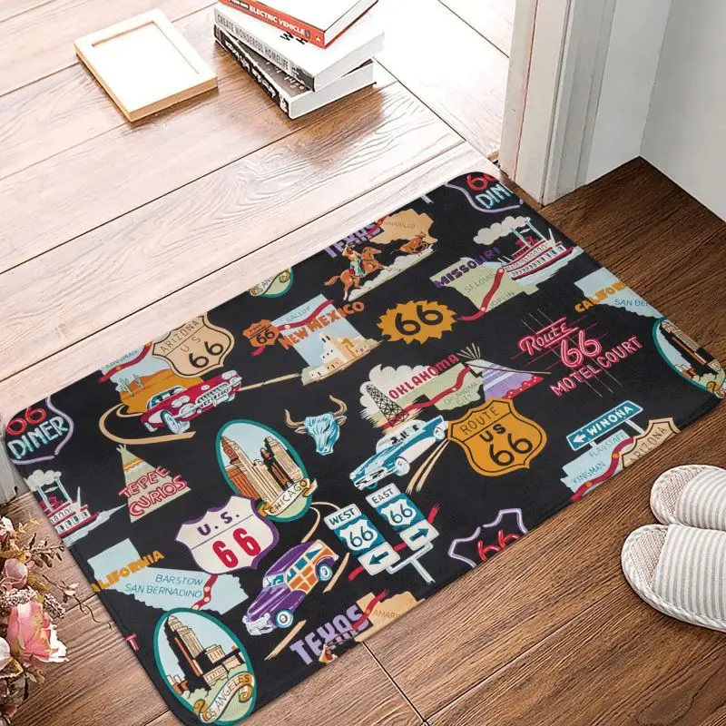 

Vintage Route 66 Doormat Anti-Slip Entrance Kitchen Bath Door Floor Mat America Road Map Bedroom Balcony Rug Carpet Footpad