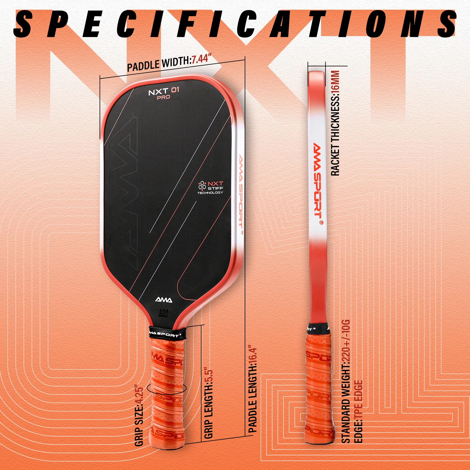 AMA Sport NXTPRO Pickleball Paddle Thermoformed T700 Carbon Fiber Professional Pickleball Accessories for Competitive Play