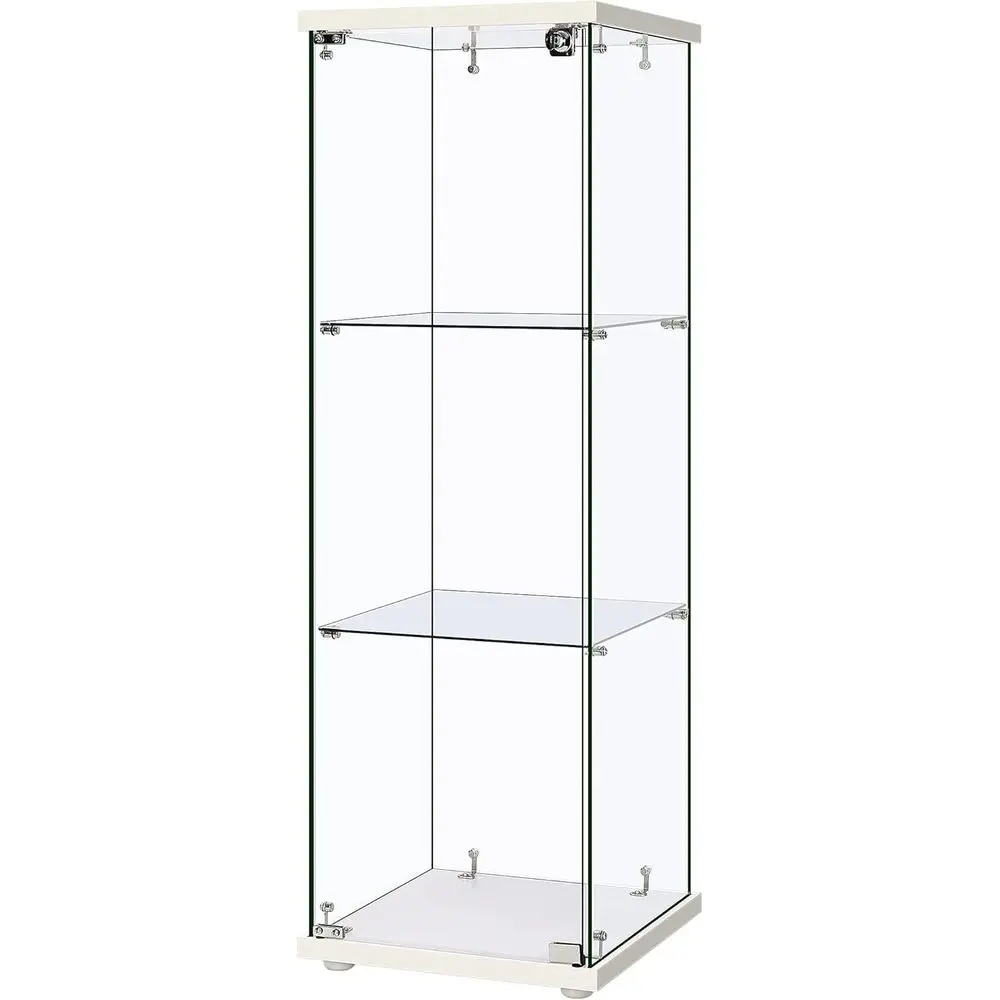 15.7W x 15.7D x 47.2H Tempered Glass 3-Tier Display Cabinet with Lock and 25mm MD Base