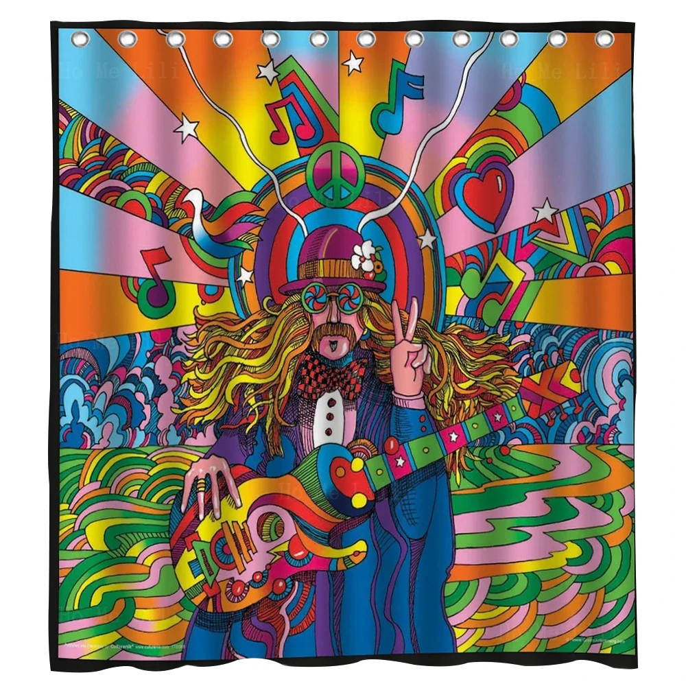 Psychedelic Hippie Star Man Musician Playing Guitar Pop Art Fabric Shower Curtain By Ho Me Lili For Bathroom Decor