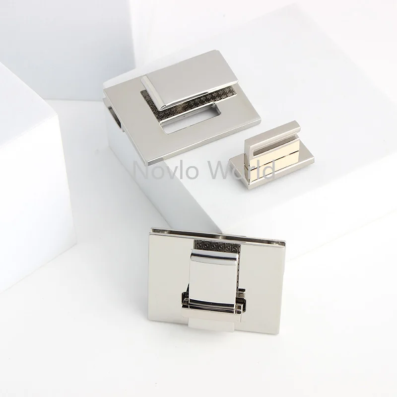 2-10Sets White Steel Metal Rectangle Turn Locks For Bags Handbags Shoulder Purse Clasp Closure Lock Buckles Hardware Accessories