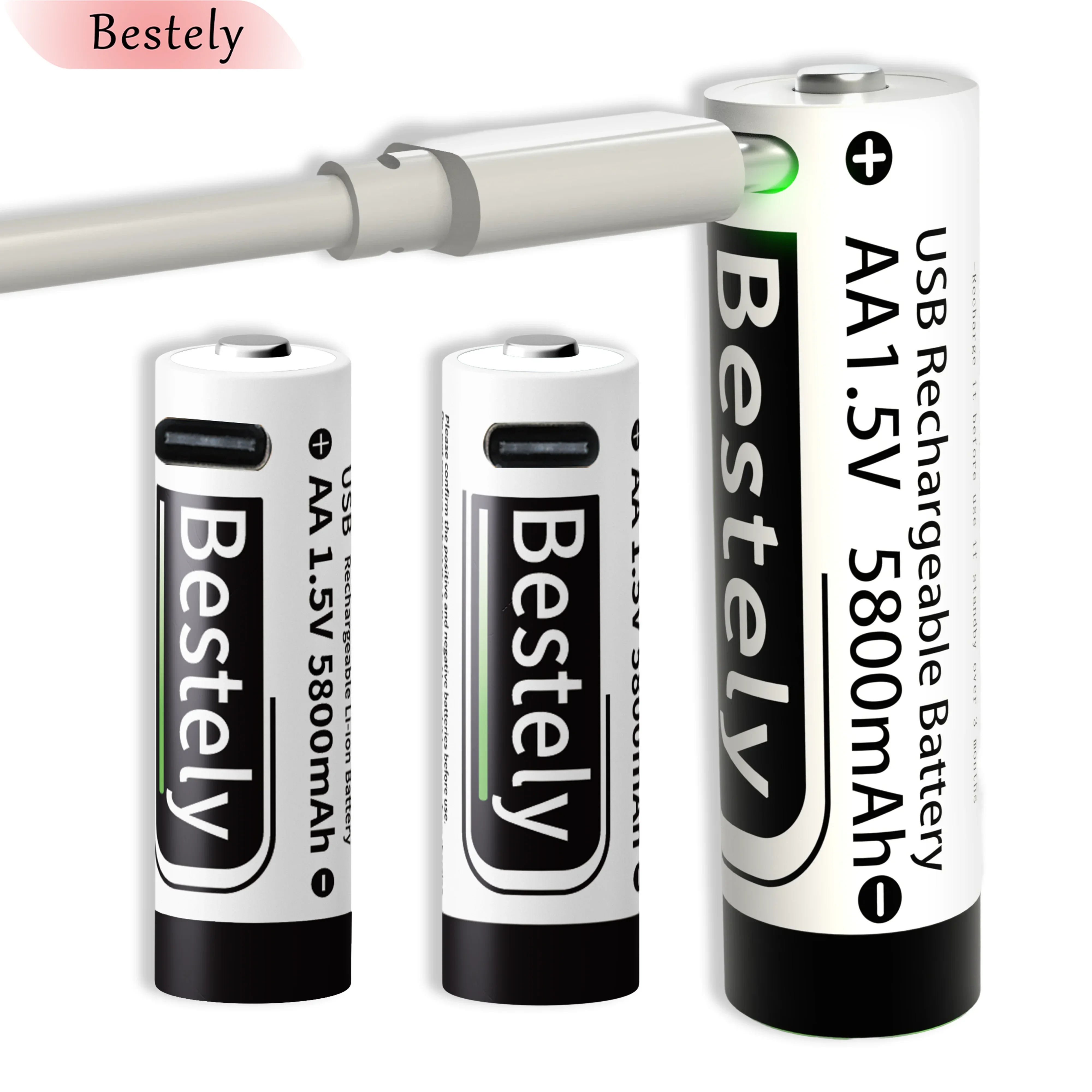 AA 1.5V 5800mAh Rechargeable Li-ion Batteries High Capacity Battery Long-Lasting Lithium Akku,2000 Cycle with Free USB-C Cables