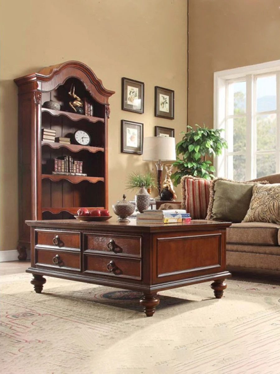 

American solid wood coffee table living room household small apartment balcony small tea table drawer tea table simple coffee ta