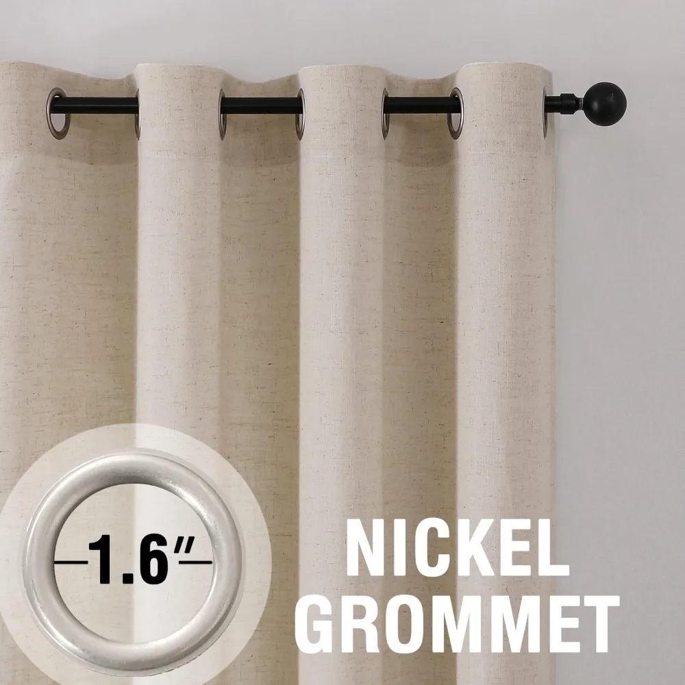 Linen Curtains 84 Inches for Living Room - 2 Panel Set, Neutral Modern Farmhouse Style, Light Filtering Privacy