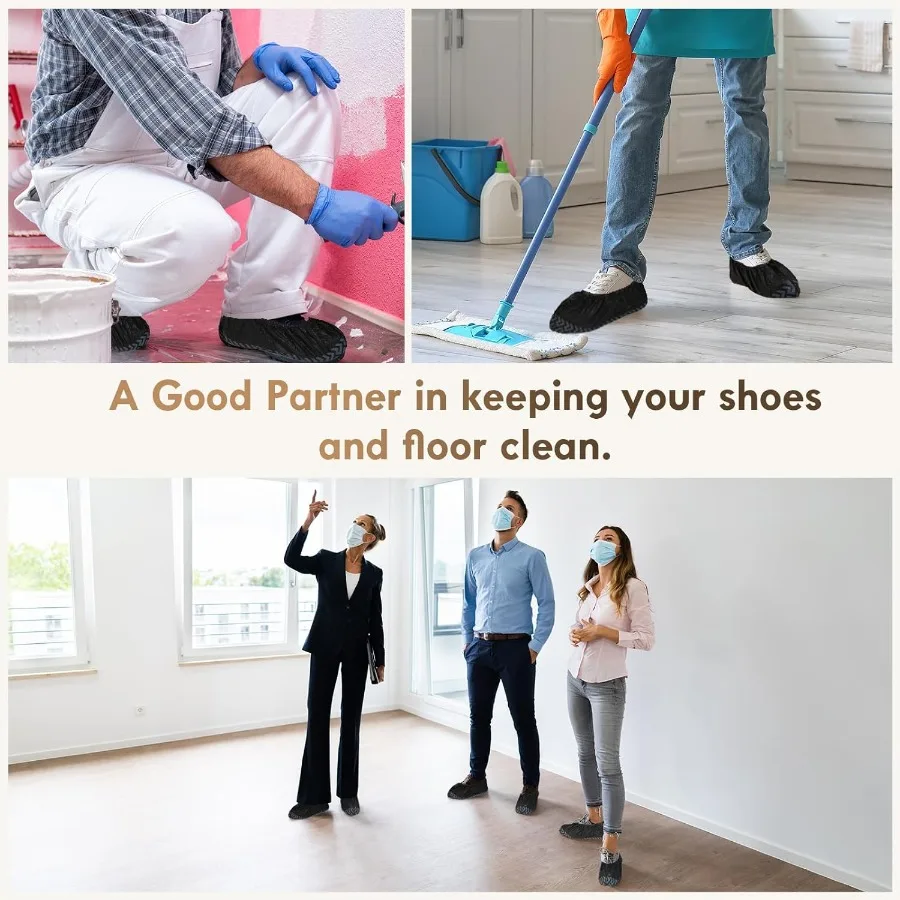 屋内用リサイクル可能使い捨てシューズカバー 50枚入り ブラック ブーティー 環境に優しい不織布製 USサイズ11まで対応 (男性用)