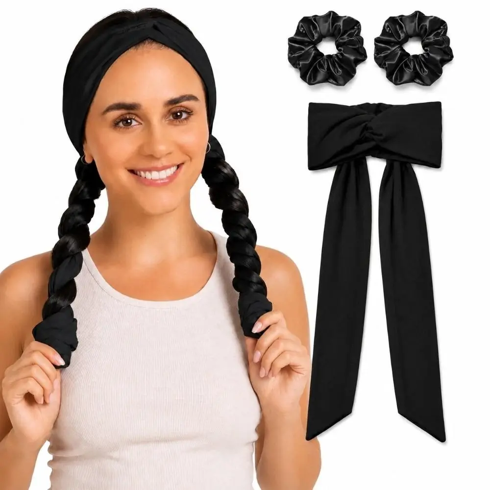 2 In 1 Heatless Curls Headband No Heat Long Ribbon Hair Styling Tool Soft with 2 Hair Ropes Overnight Hair Curler for Women