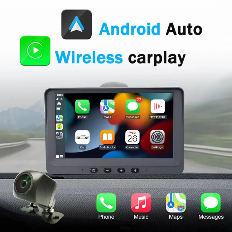 

karadar 7 Inch Wireless Apple Carplay Android Auto Full HD Touch Screen Portable Car Radio Multimedia Video Player