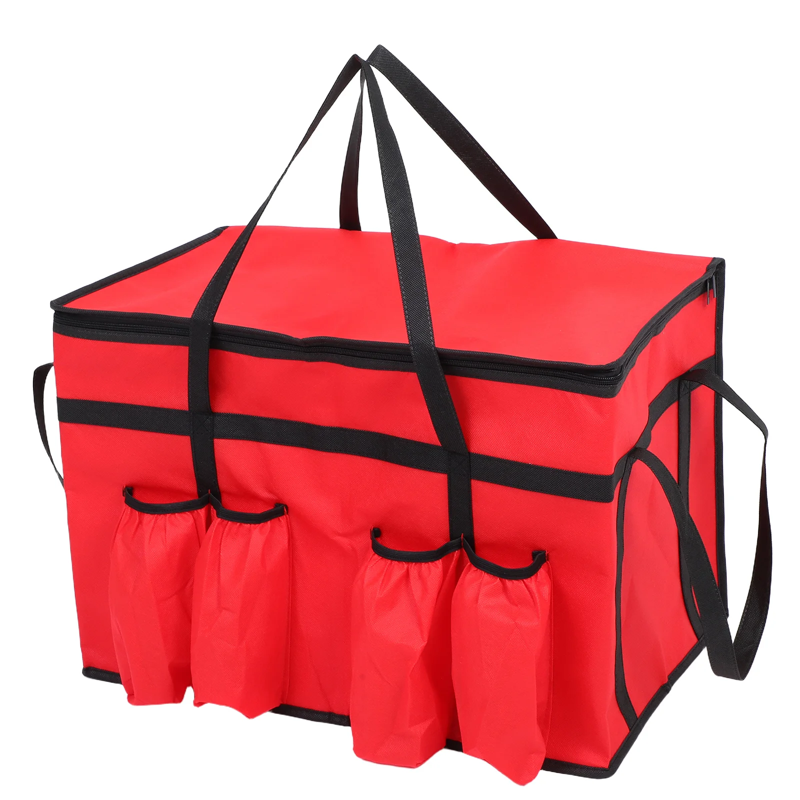

4pcs Insulated Picnic Food Bag 4 Cup Holders Large Capacity Thermal Catering Carrier For Camping Travel Family Outings Red