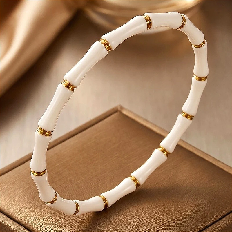 Bamboo Joint Titanium Steel Bangle Fashion Versatile Round Stainless Steel Bangle Simple Unique Wristband Men Women Daily Gifts