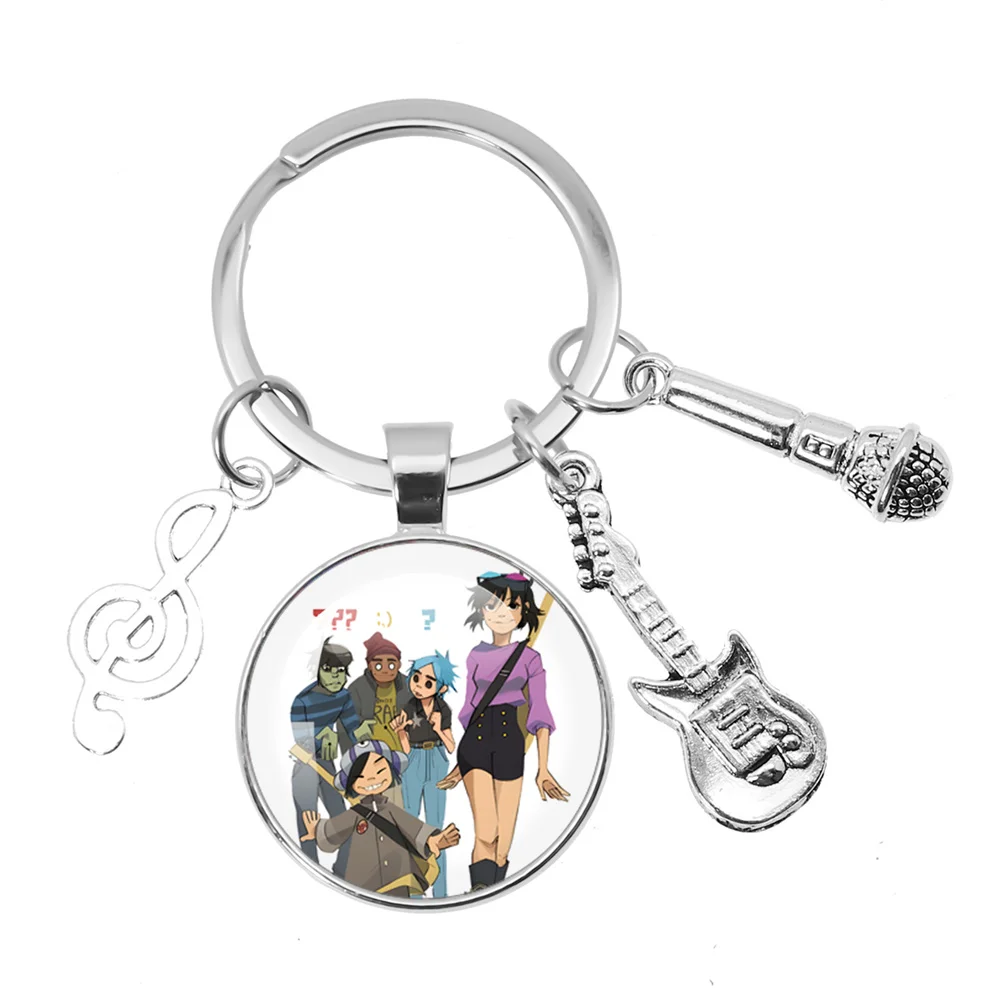Virtual Bands Gorillaz 2D Noodle Music Themed Keychain Glass Pendant Key Chain For Fan of a Singer Keyring Gift