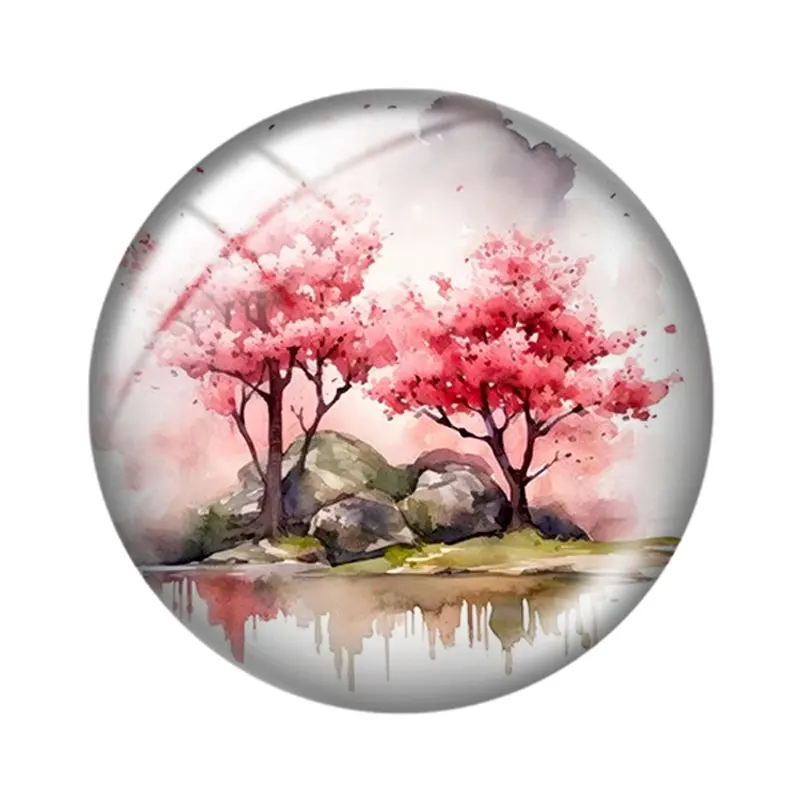 Cherry Blossom Mountain 12/18/20/25mm glass cabochon  bracelet pendant rings for jewelry demo earrings back Making findings