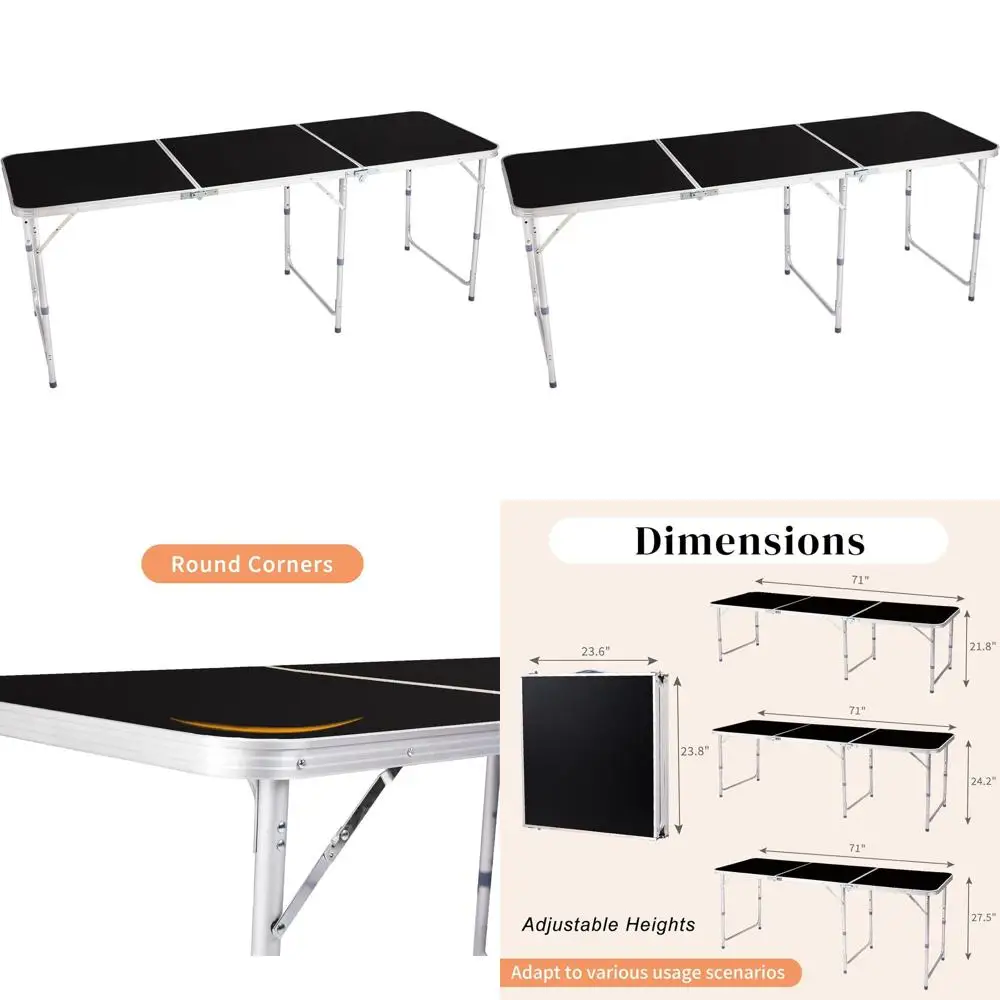 

Portable Folding Camping Table - Lightweight Outdoor Picnic Table, Easy Setup & Carry, Black, 180x60x70cm