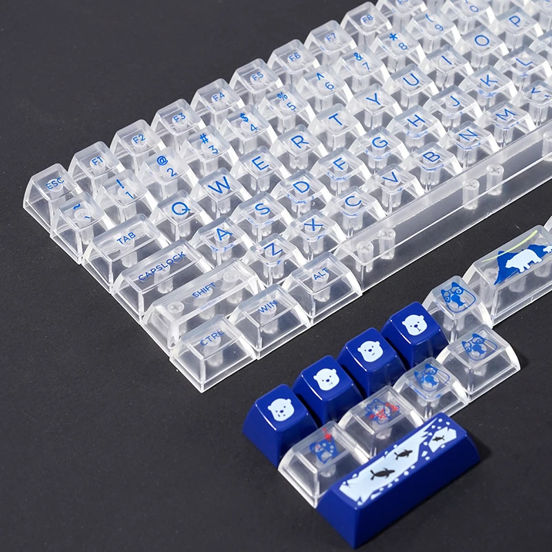 Transparent Keycap Personalized Customization Bear Cartoon Mechanical Keyboard Keycap Accessories PBT 104 Key Sa Profile Keycaps