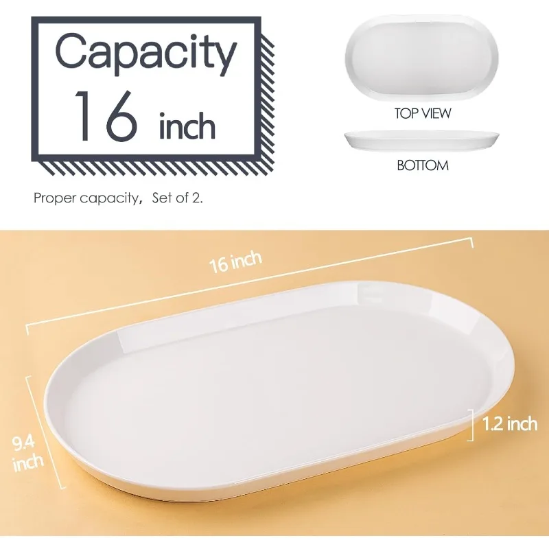 

16" Large Serving Platter - Oval Large Serving Tray, Ceramic Turkey Platters, White Platters for Serving Food, Appetizers,