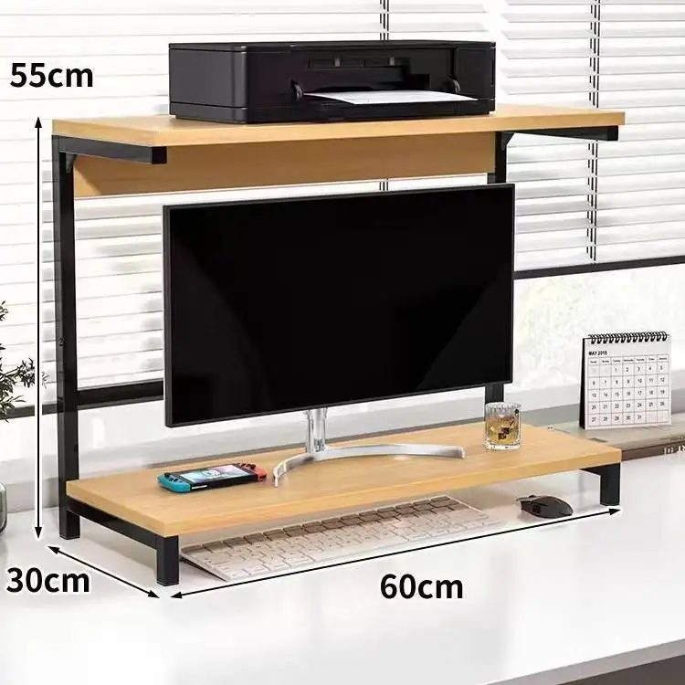 رف تخزين بطبقتين، حامل طابعة، حامل سطح المكتب، رف تخزين سطح المكتب لتنظيم سطح المكتب والطابعة