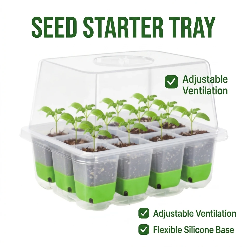 12 Hole Silicone Propagation Tray 3Pcs Germination Box Humidity Cover Heat Preservation for Succulent Vegetable Flower Seed Grow