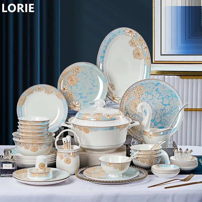 LORIE Chinese Wholesale of Ceramic Bowl and Dish Jingdezhen Tableware Set Wedding Tableware Gift Customized 2024