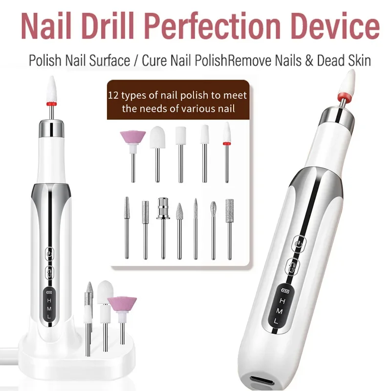Nieuwe draagbare nagelboor - compacte penstijl met groot scherm, oplaadbaar nagelslijper manicuregereedschap