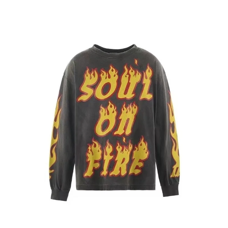 

Saint Michael Japanese Trend Flame Printed Long Sleeve T-shirt
