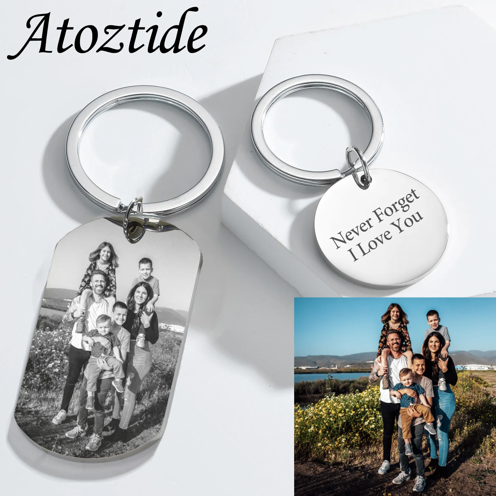 

Atoztide выгравированное имя изображение квадратный брелок в форме сердца для женщин и мужчин персонализированные ювелирные изделия из нержавеющей стали семейный брелок подарок