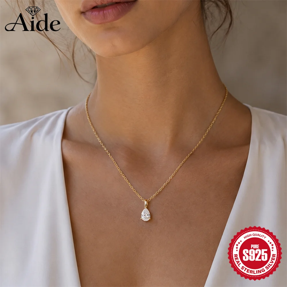 AIDE 925 Sterling Silver Pendant Accessories Women's Exquisite Geometric Large Zircon Pendant Necklace Thin Chain Party Gifts