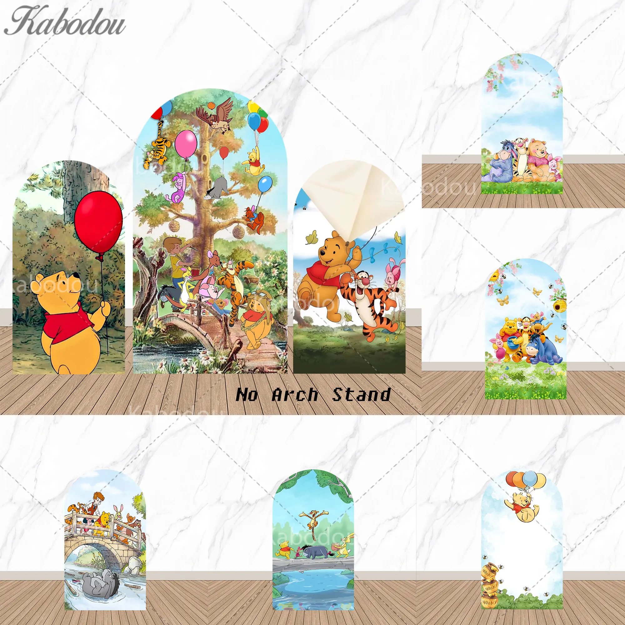 

Winnie the Pooh Arch Photography Background Child Girls 1st Birthday Baby Shower Decor Backdrops Pink Tiger Balloon Photo Props