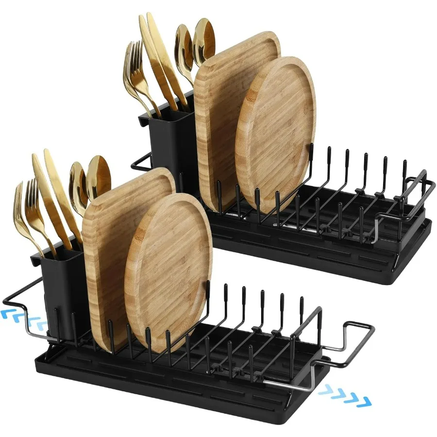 2 قطعة رف تجفيف الأطباق القابل للتوسيع من الفولاذ الكربوني لتمديد الأطباق تجفيف الأطباق متعدد الوظائف حامل أواني رف توفير المساحة للمطبخ