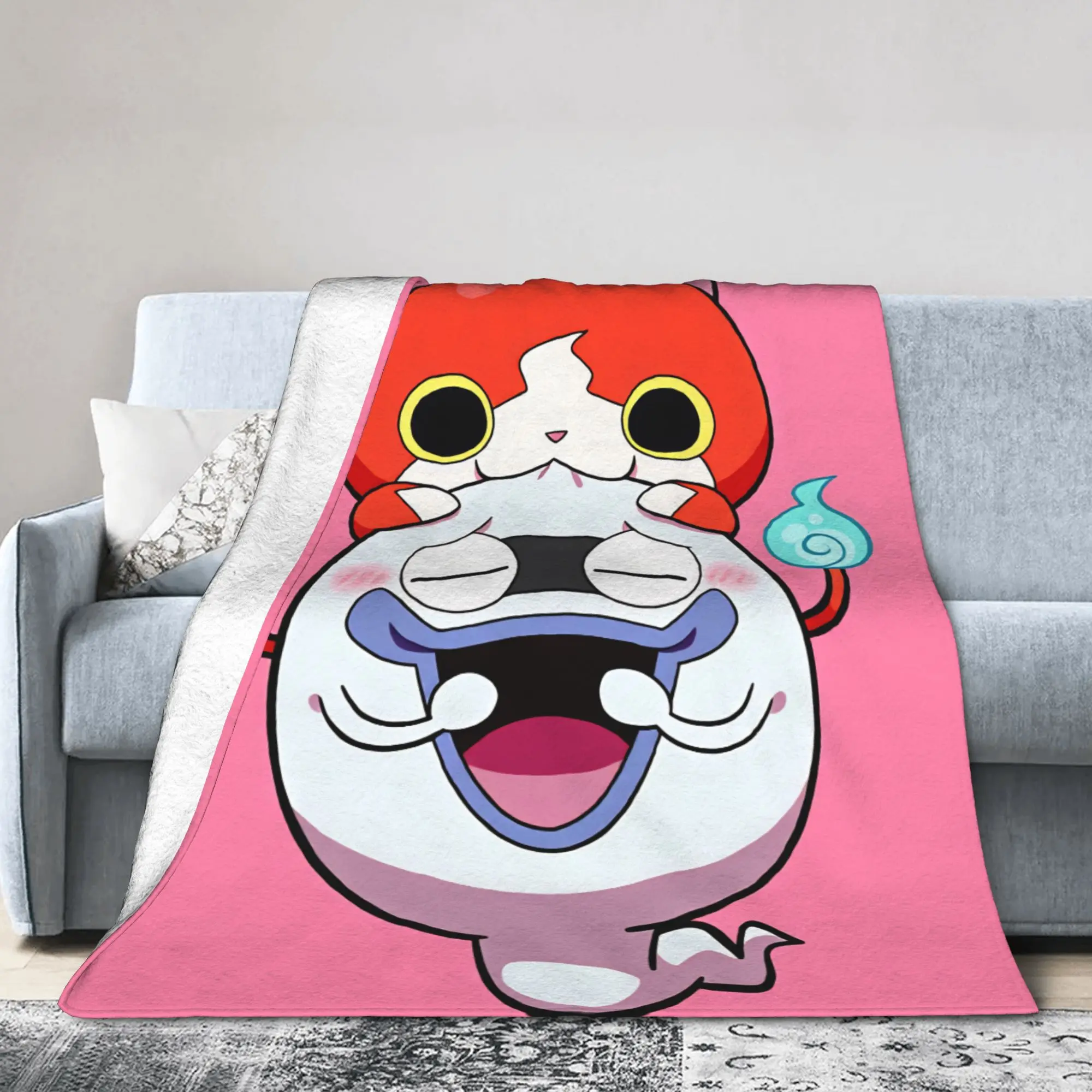 Soft BlanketsKids Camping Yokai Watchs  Throw Blanket  Flannel Bedspread For Living Room Fashion Sofa Bed Cover